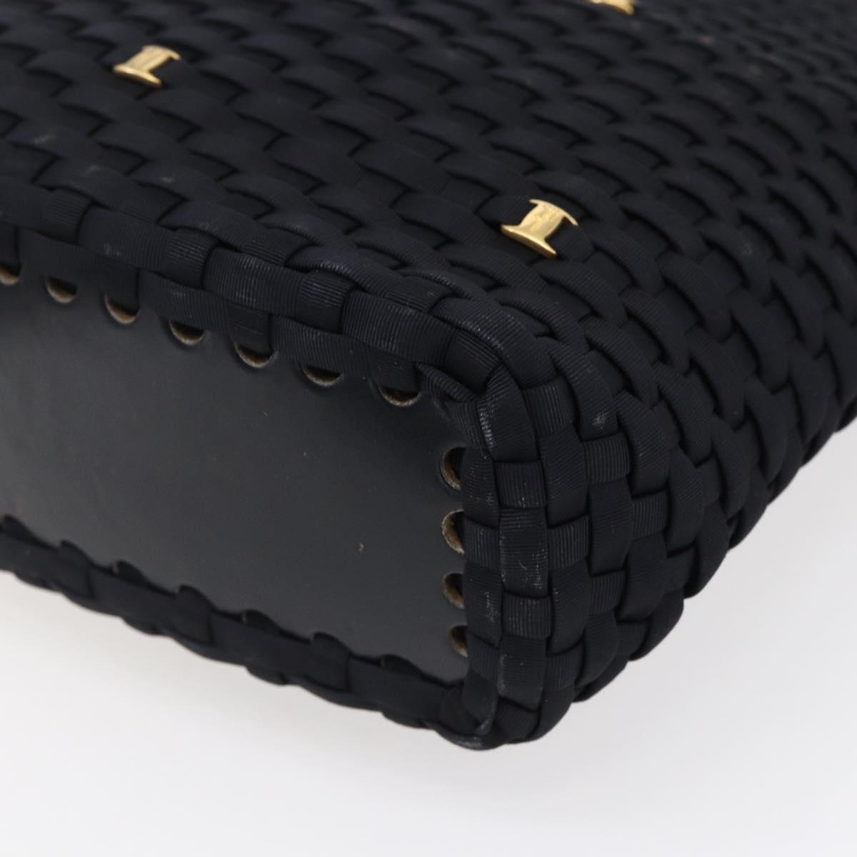 Salvatore Ferragamo Vala Shoulder Bag Nylon Black Gold Auth SW1849