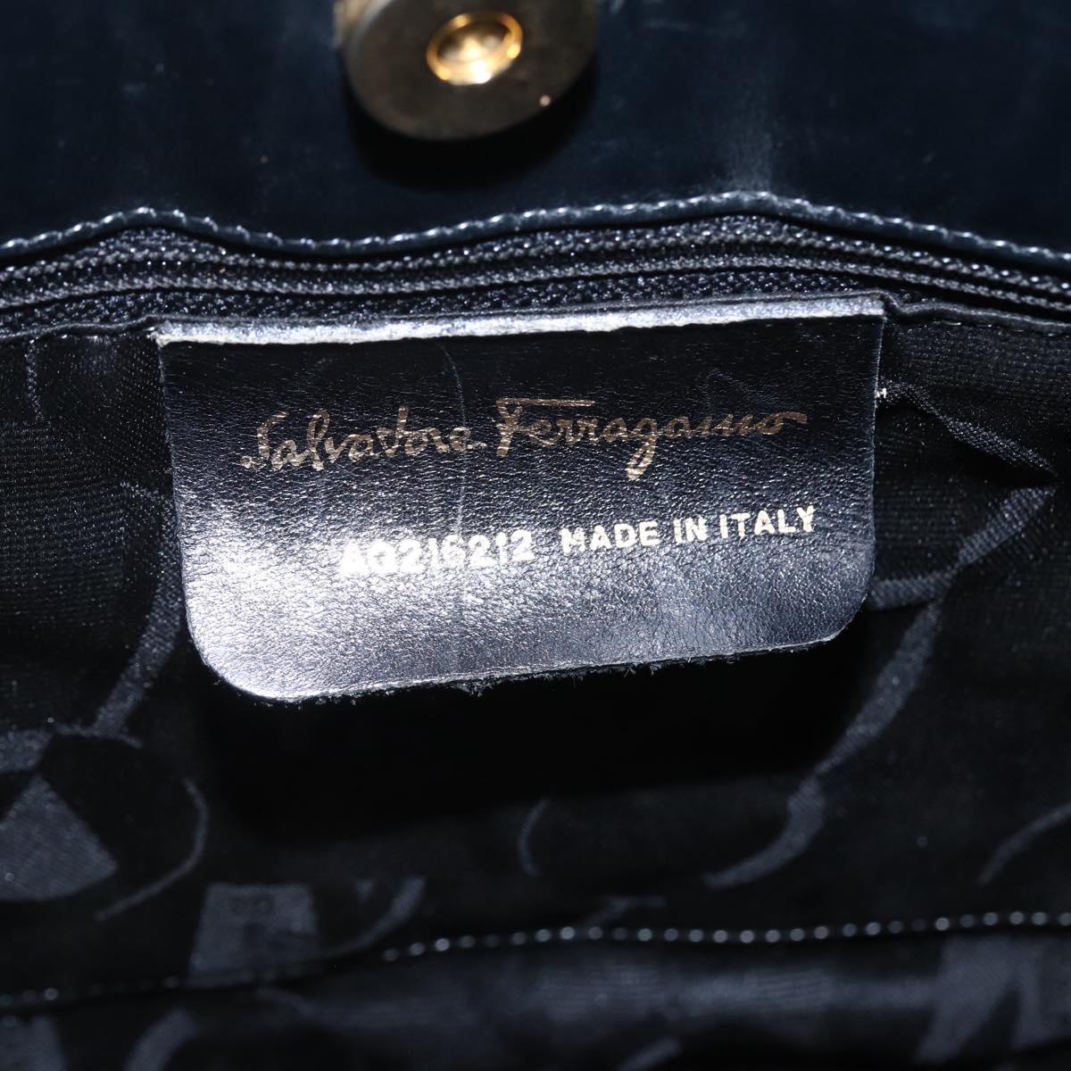 Salvatore Ferragamo Vala Shoulder Bag Nylon Black Gold Auth SW1849