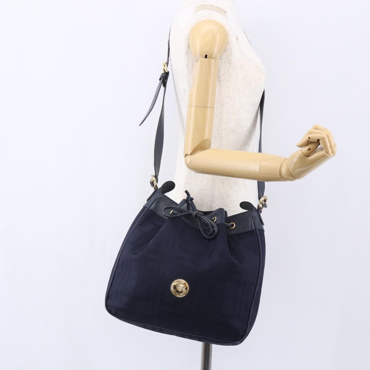 Burberrys Shoulder Bag Nylon Leather Navy Gold Auth SW1852
