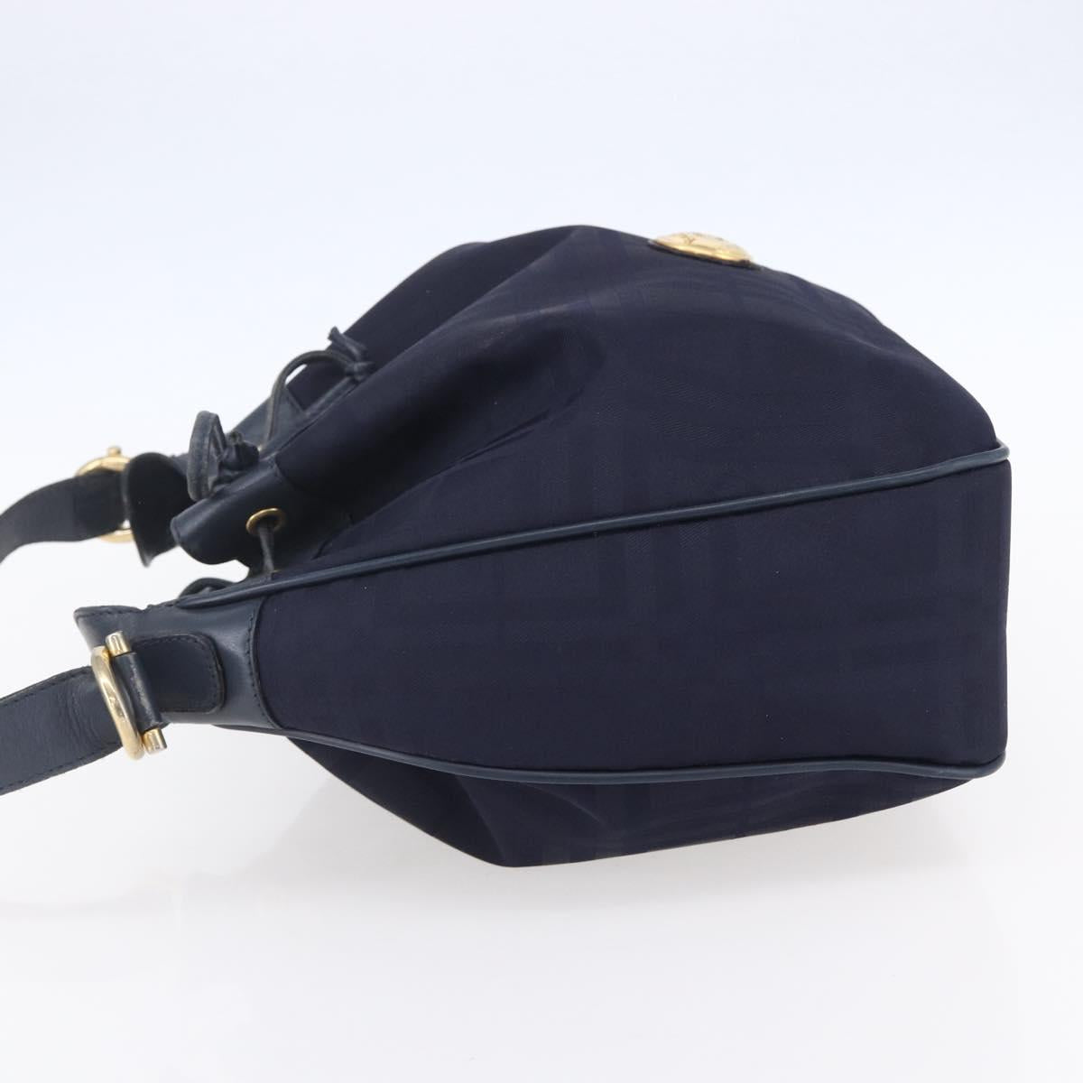 Burberrys Shoulder Bag Nylon Leather Navy Gold Auth SW1852