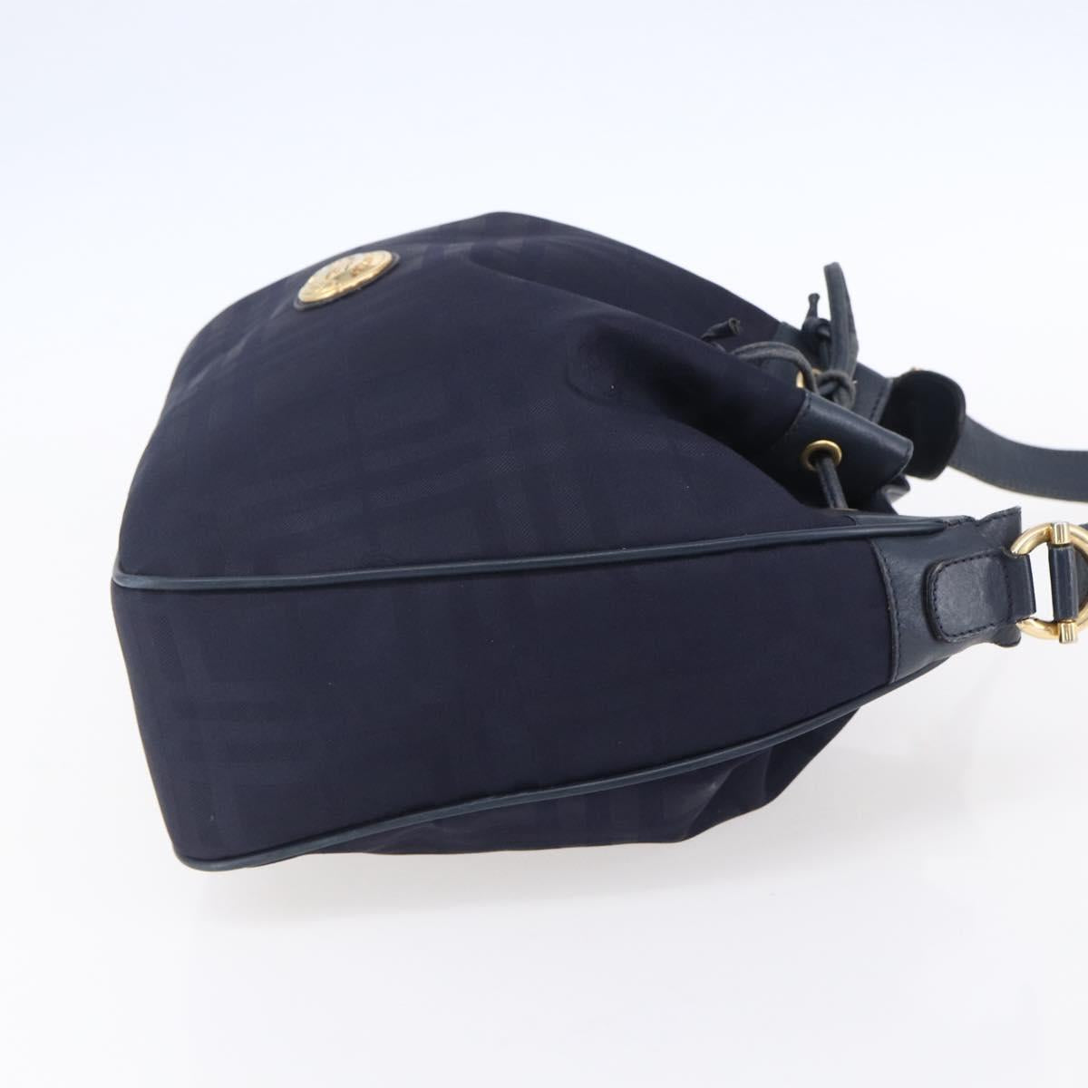 Burberrys Shoulder Bag Nylon Leather Navy Gold Auth SW1852