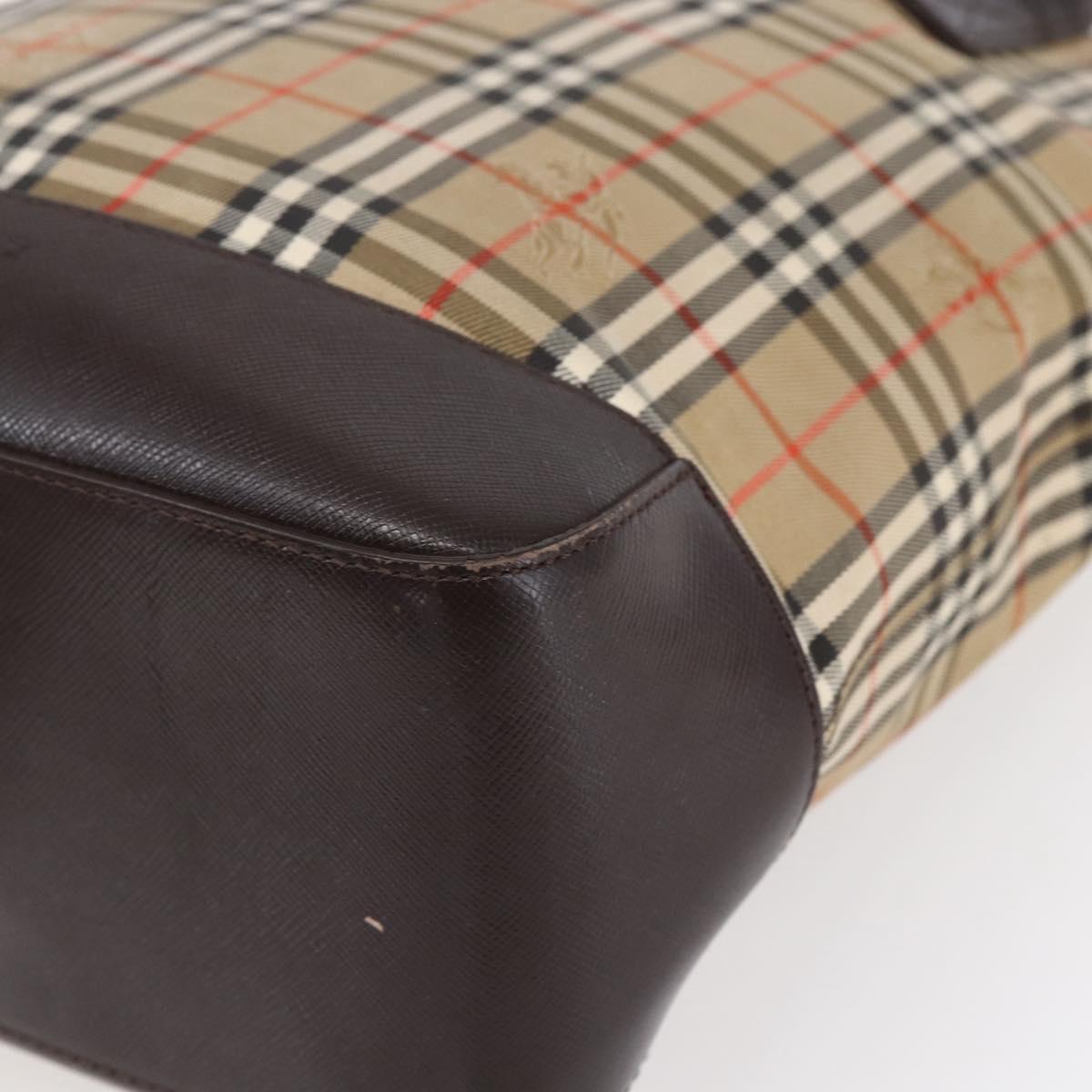 BURBERRY Nova Check Shoulder Bag Canvas Beige Gold Auth SW1853