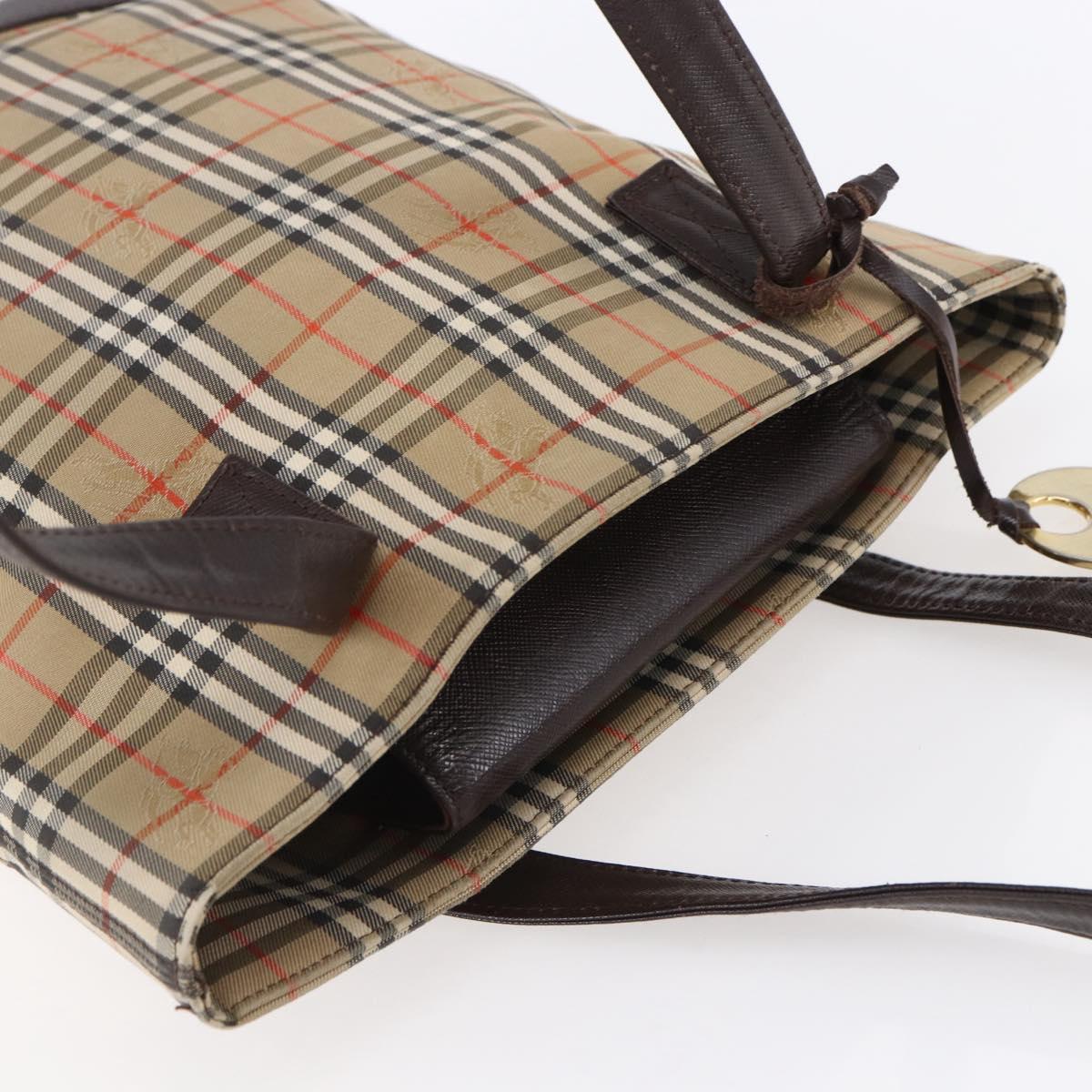 BURBERRY Nova Check Shoulder Bag Canvas Beige Gold Auth SW1853