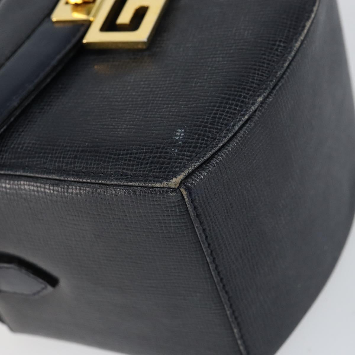 GIVENCHY Hand Bag Leather Navy Gold Auth SW1855