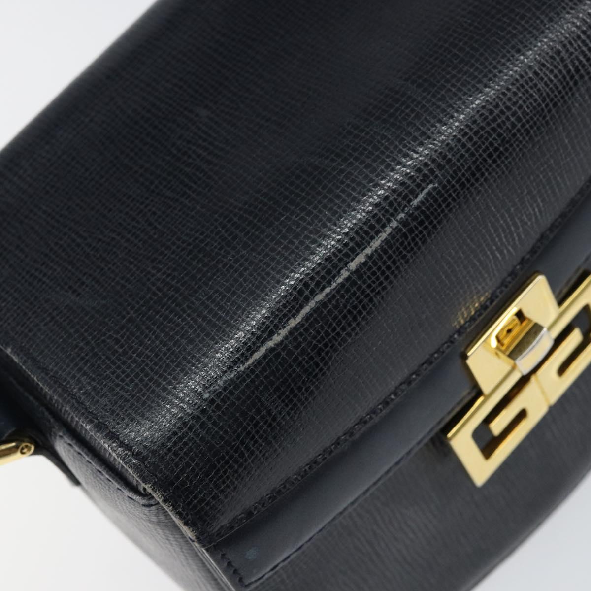 GIVENCHY Hand Bag Leather Navy Gold Auth SW1855