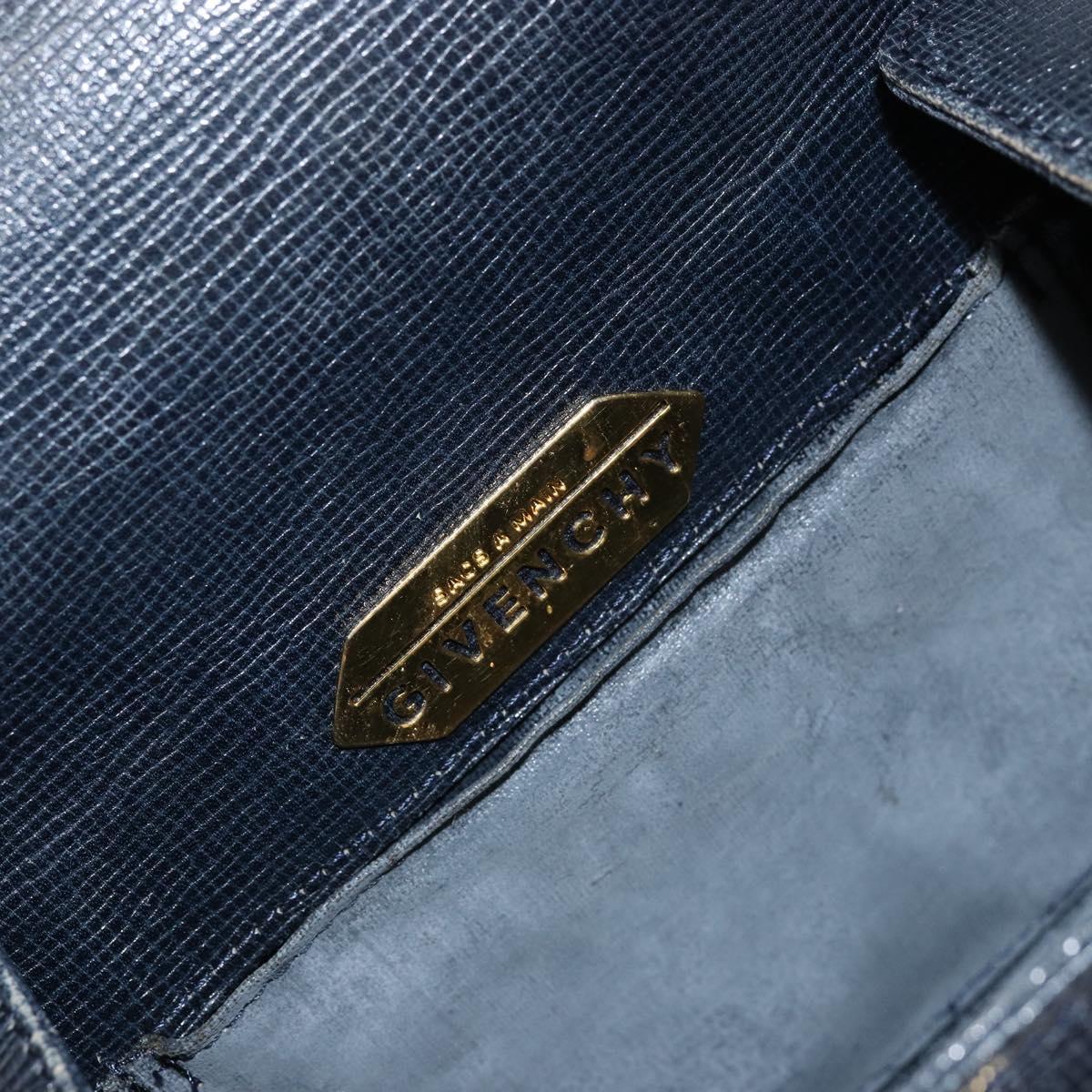GIVENCHY Hand Bag Leather Navy Gold Auth SW1855