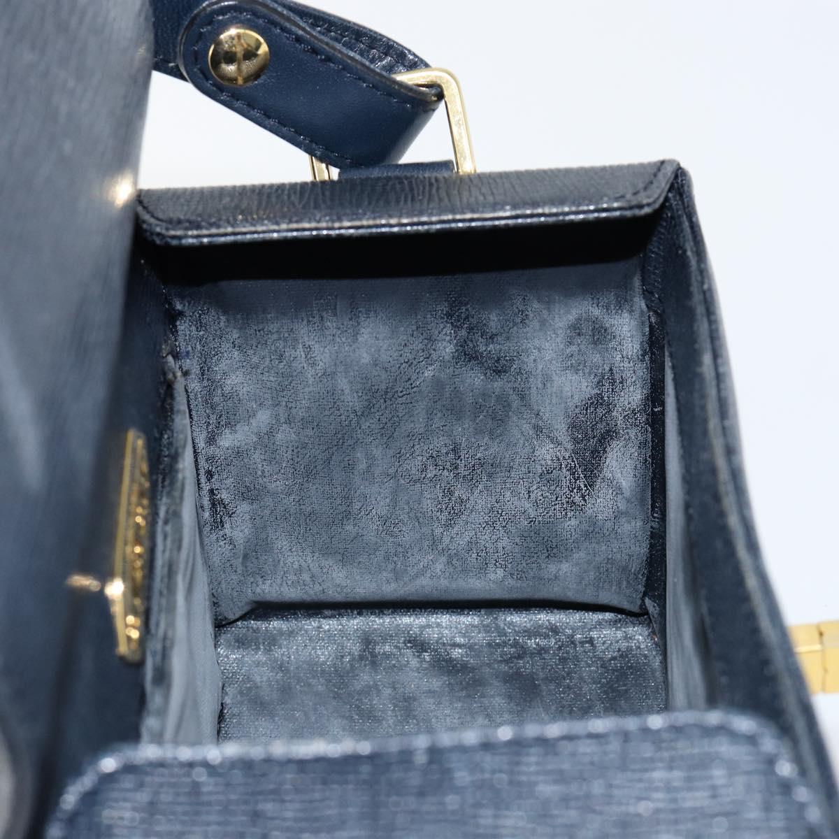 GIVENCHY Hand Bag Leather Navy Gold Auth SW1855