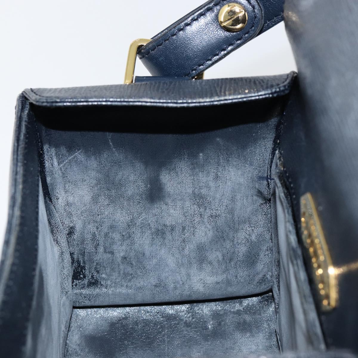GIVENCHY Hand Bag Leather Navy Gold Auth SW1855
