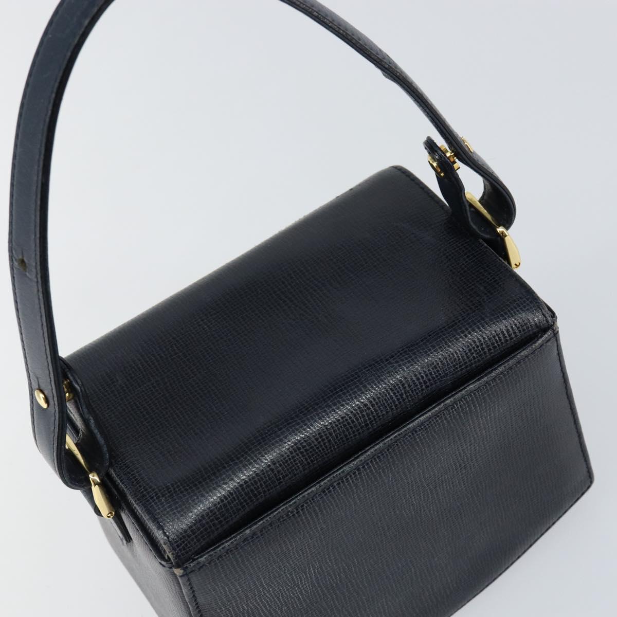 GIVENCHY Hand Bag Leather Navy Gold Auth SW1855