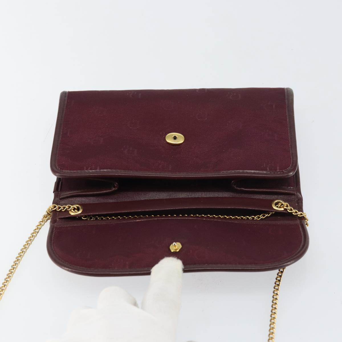 Christian Dior Chain Shoulder Bag Nylon Bordeaux Gold Auth SW1858