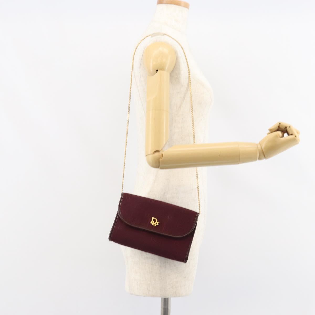 Christian Dior Chain Shoulder Bag Nylon Bordeaux Gold Auth SW1858
