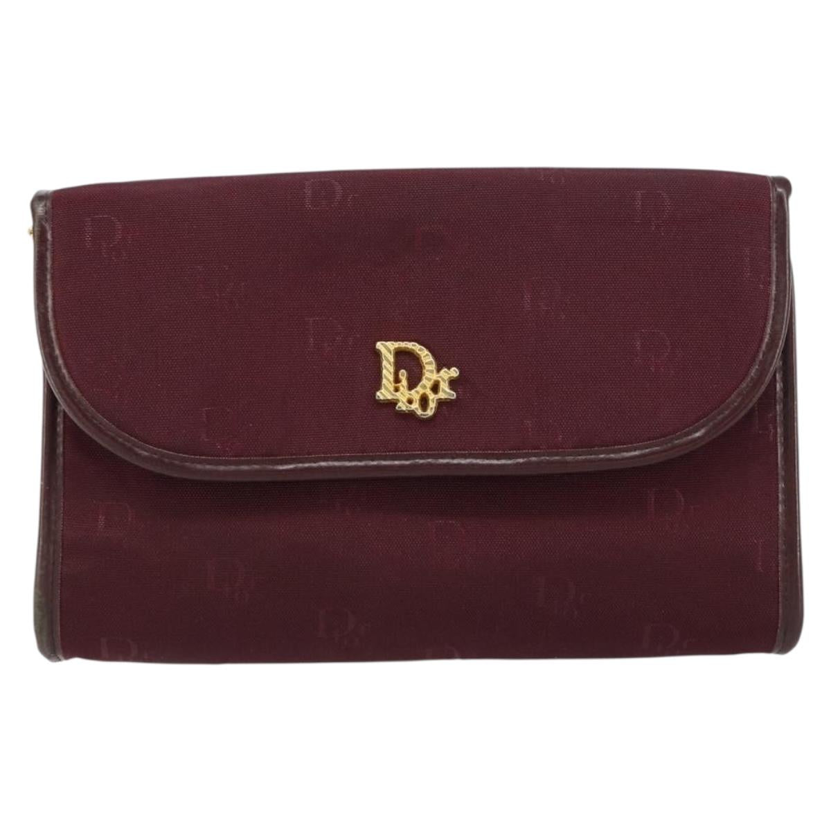 Christian Dior Chain Shoulder Bag Nylon Bordeaux Gold Auth SW1858