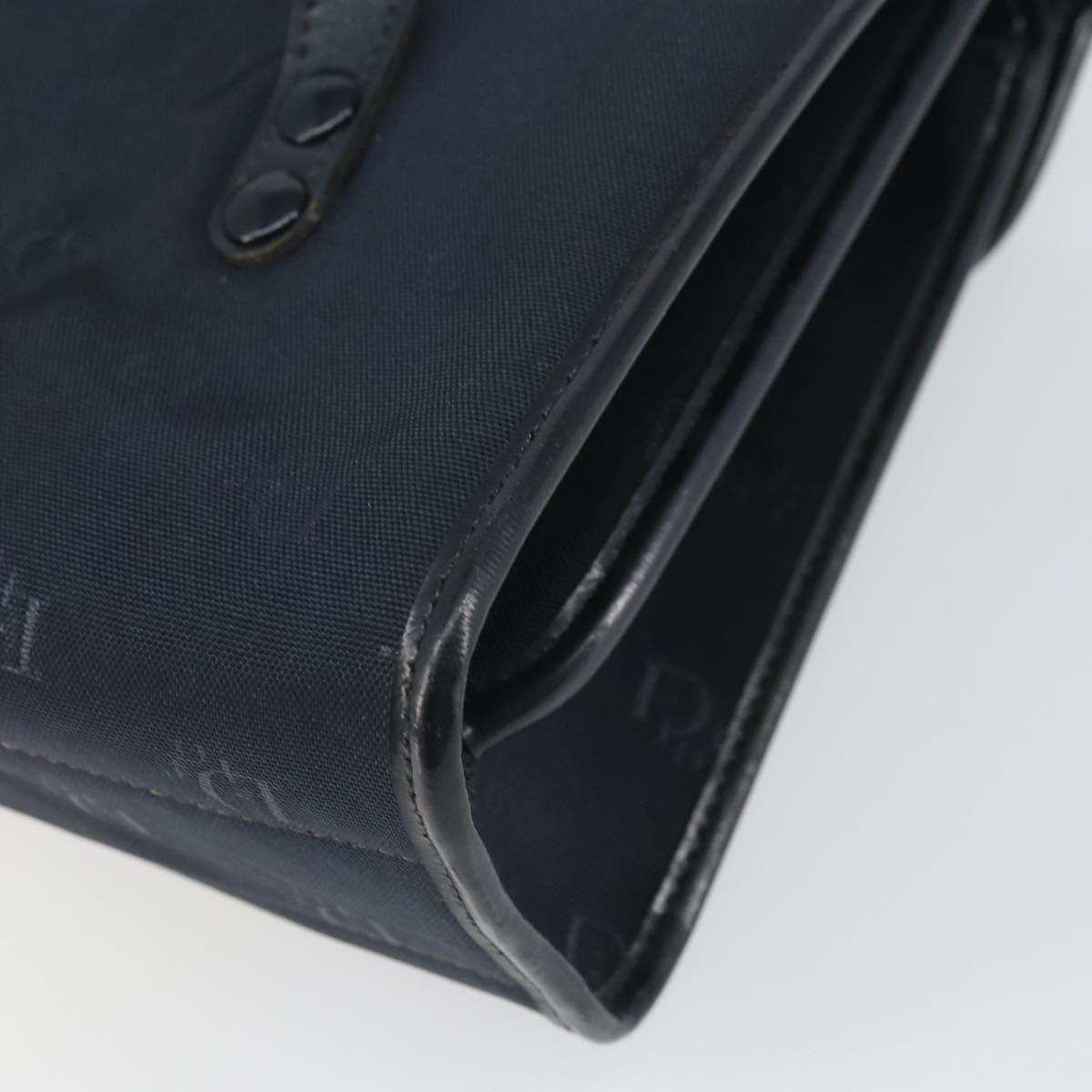 Christian Dior Honeycomb Canvas Hand Bag Nylon Gold Navy Auth SW1863