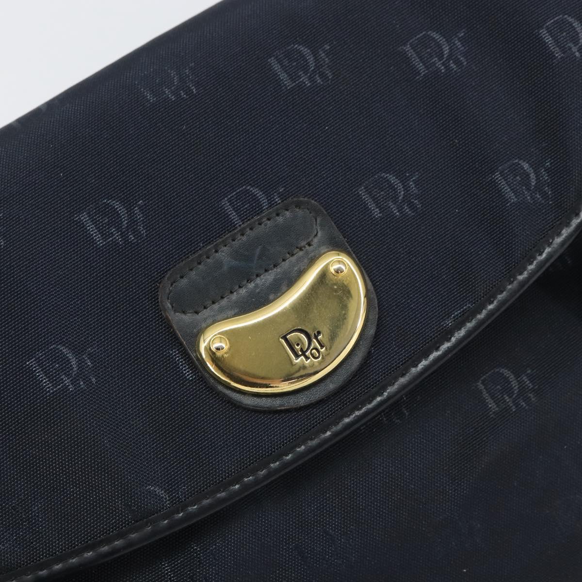 Christian Dior Honeycomb Canvas Hand Bag Nylon Gold Navy Auth SW1863