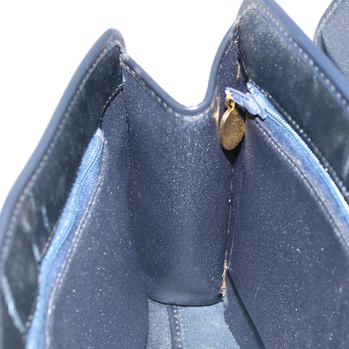 Christian Dior Honeycomb Canvas Hand Bag Nylon Gold Navy Auth SW1863