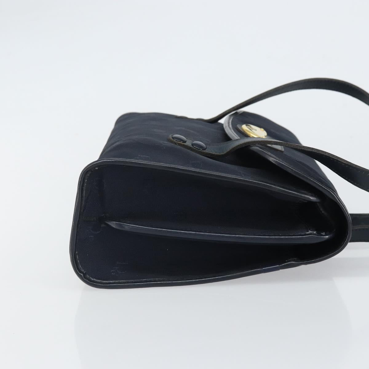 Christian Dior Honeycomb Canvas Hand Bag Nylon Gold Navy Auth SW1863