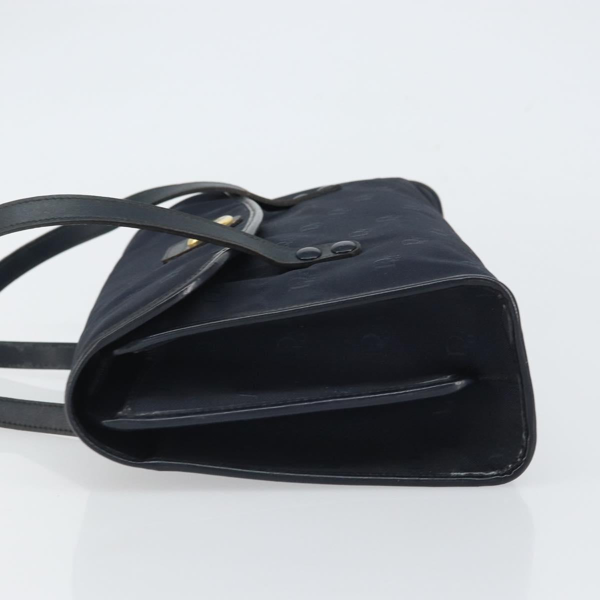 Christian Dior Honeycomb Canvas Hand Bag Nylon Gold Navy Auth SW1863