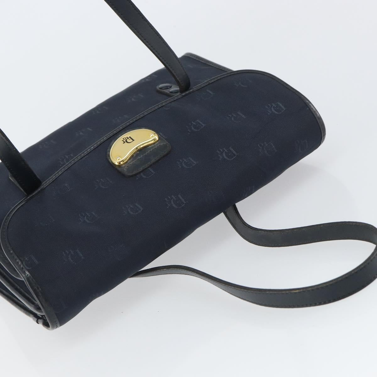 Christian Dior Honeycomb Canvas Hand Bag Nylon Gold Navy Auth SW1863