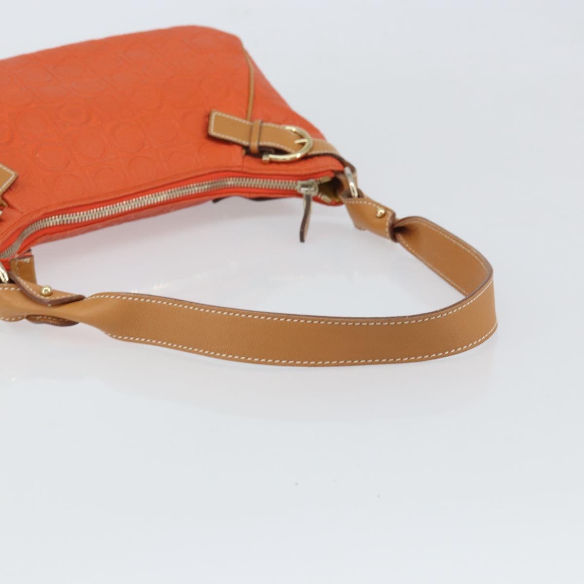 Salvatore Ferragamo Shoulder Bag Leather Orange Gold Auth SW1864