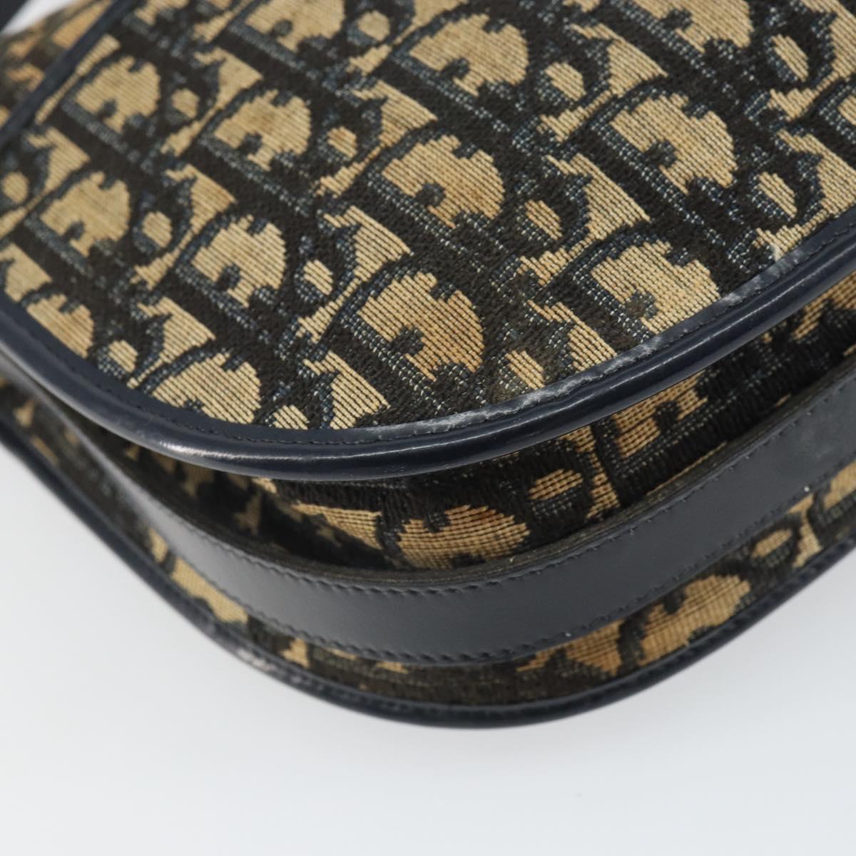Christian Dior Trotter Canvas Shoulder Bag Navy Gold Auth SW1865