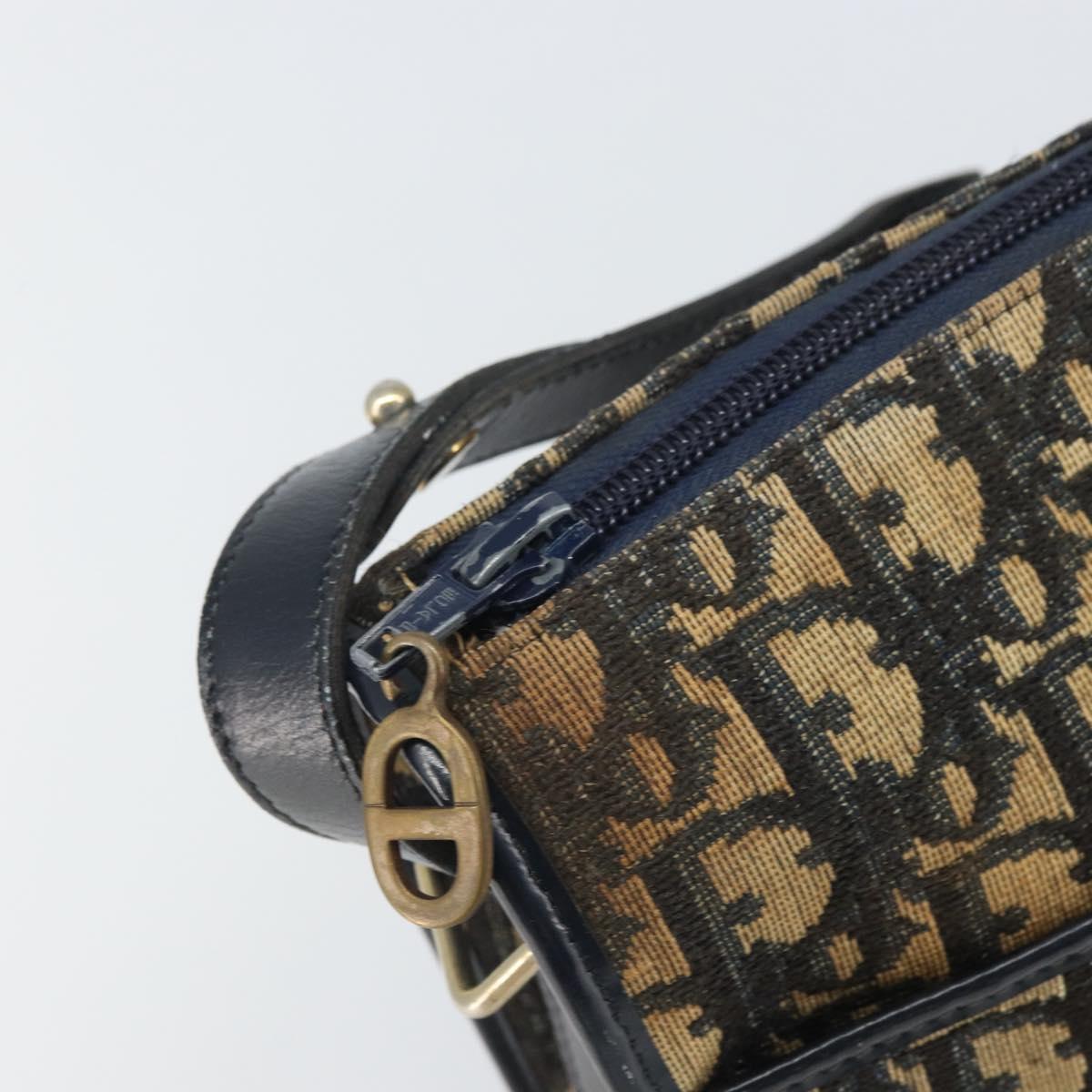 Christian Dior Trotter Canvas Shoulder Bag Navy Gold Auth SW1865
