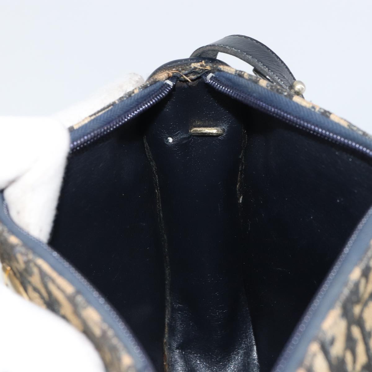 Christian Dior Trotter Canvas Shoulder Bag Navy Gold Auth SW1865