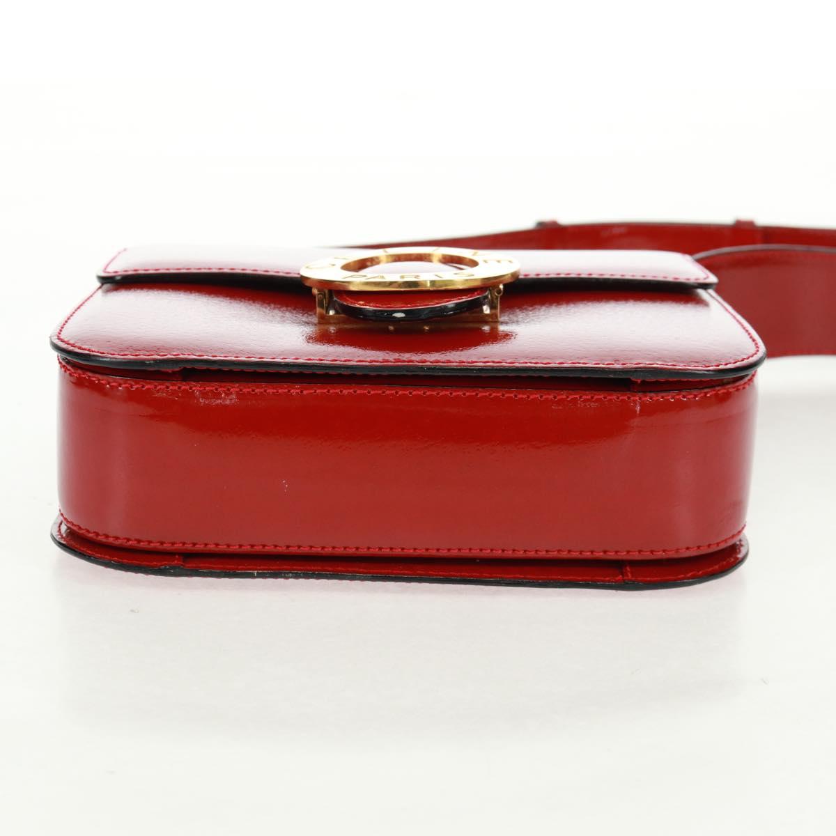 CELINE Circle Shoulder Bag Leather Red Gold Auth SW1866V