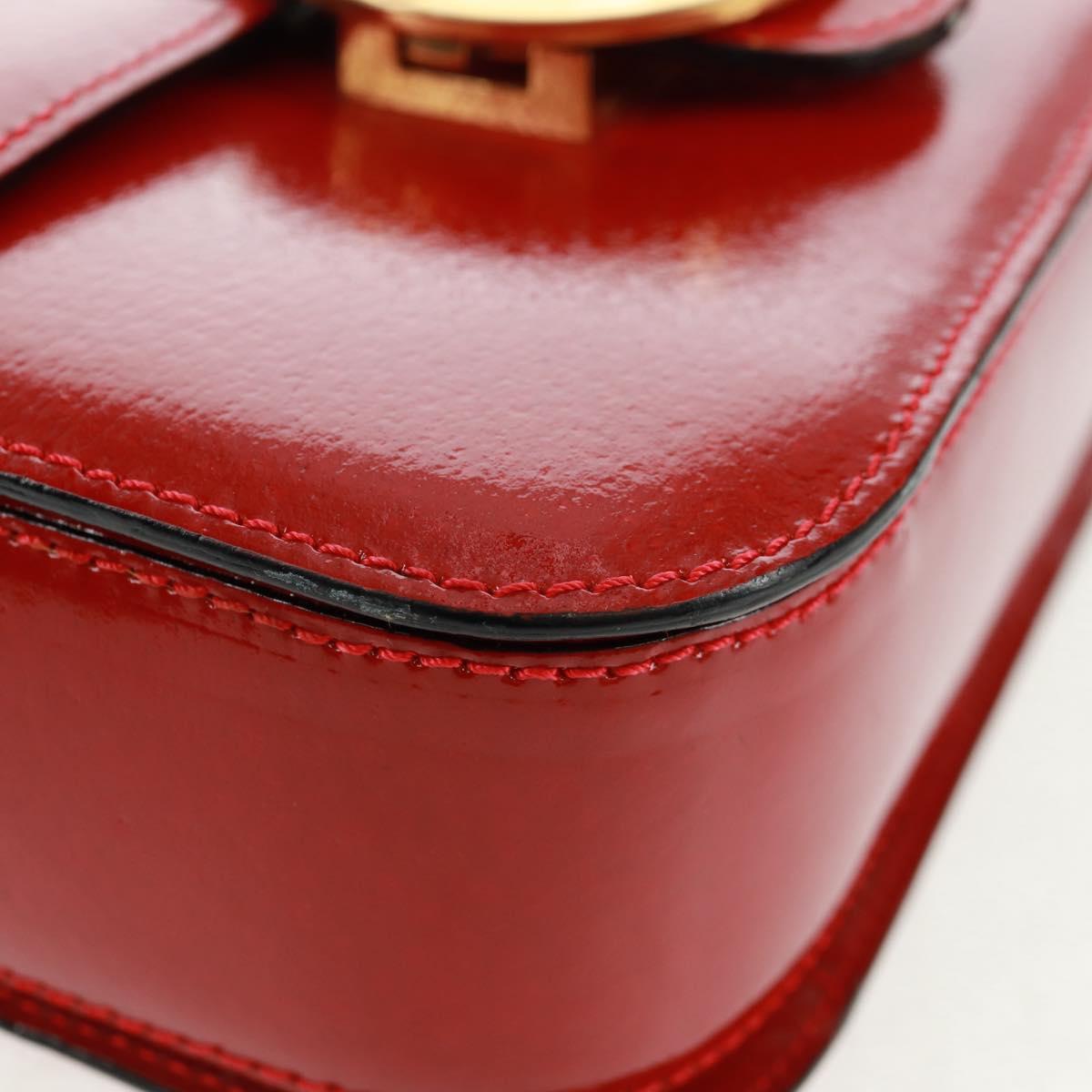 CELINE Circle Shoulder Bag Leather Red Gold Auth SW1866V