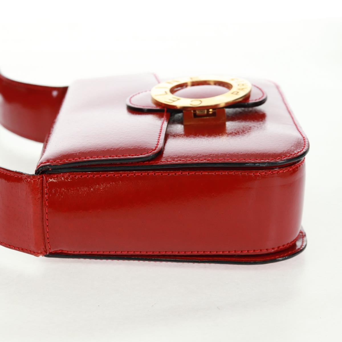 CELINE Circle Shoulder Bag Leather Red Gold Auth SW1866V
