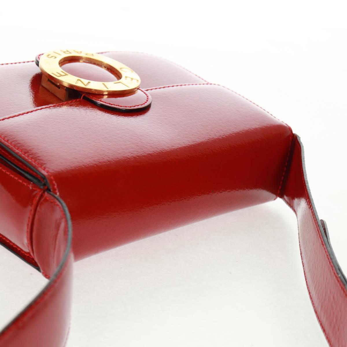 CELINE Circle Shoulder Bag Leather Red Gold Auth SW1866V