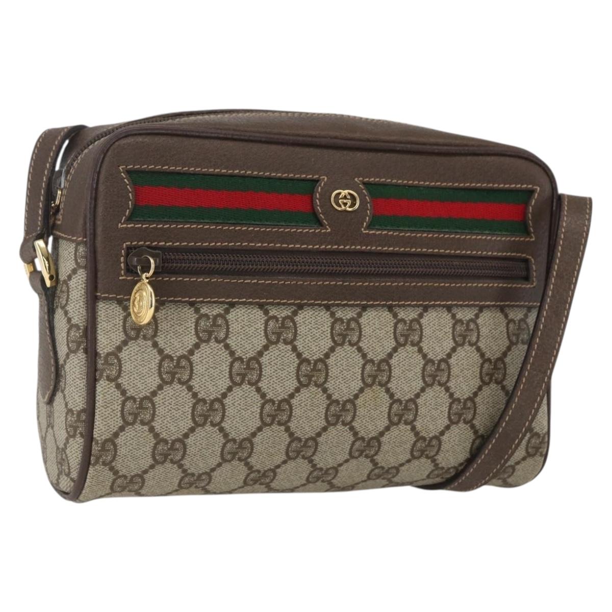 GUCCI GG Supreme Web Sherry Line Bag PVC Beige Gold 001 56 6655 Auth SW1871