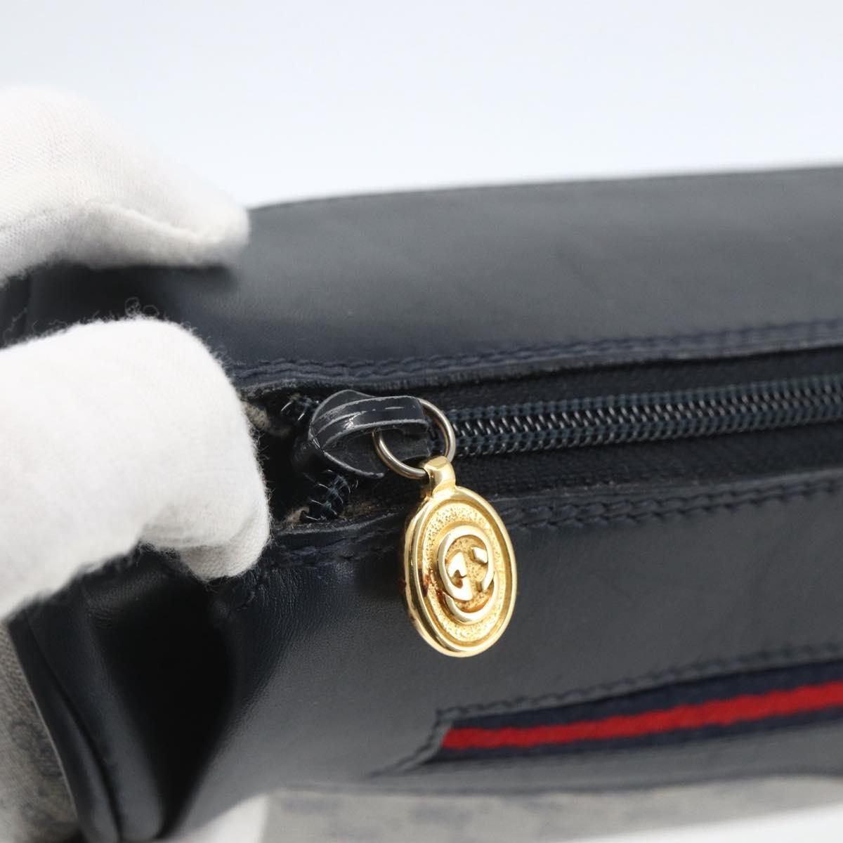GUCCI Micro GG Supreme Sherry Line Bag PVC Navy Gold 001 58 0918 Auth SW1872