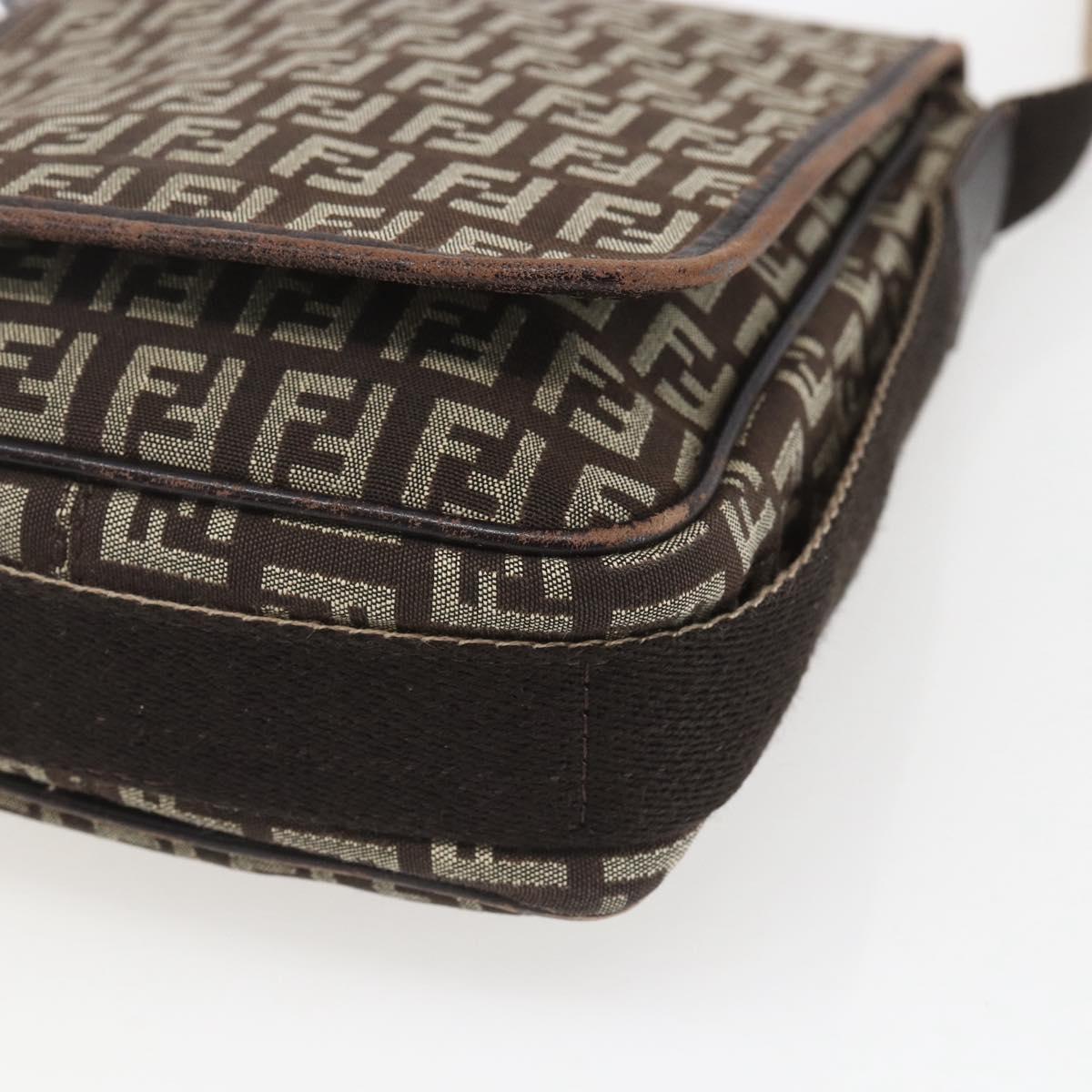 FENDI Zucchino Canvas Shoulder Bag Brown Auth SW1875