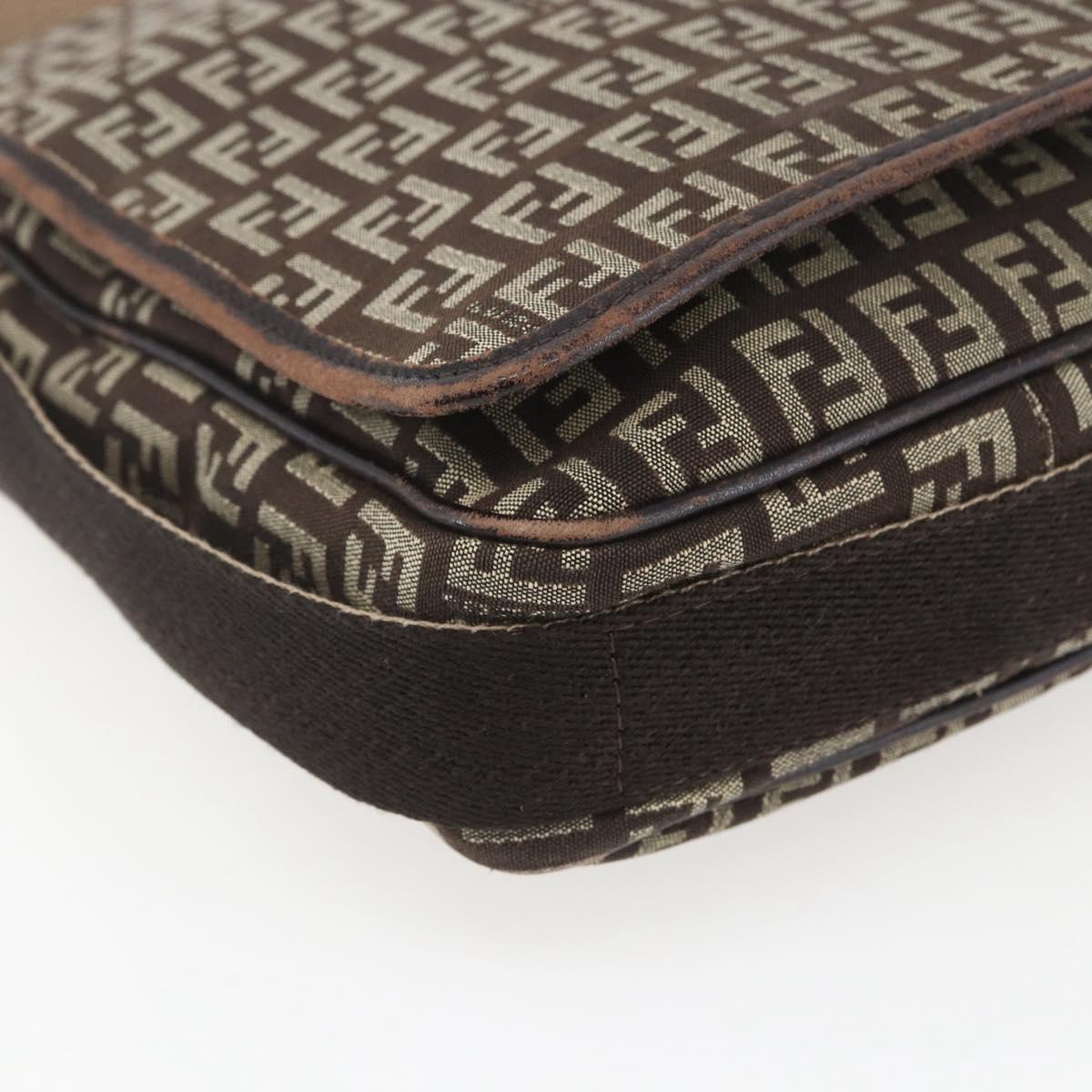FENDI Zucchino Canvas Shoulder Bag Brown Auth SW1875