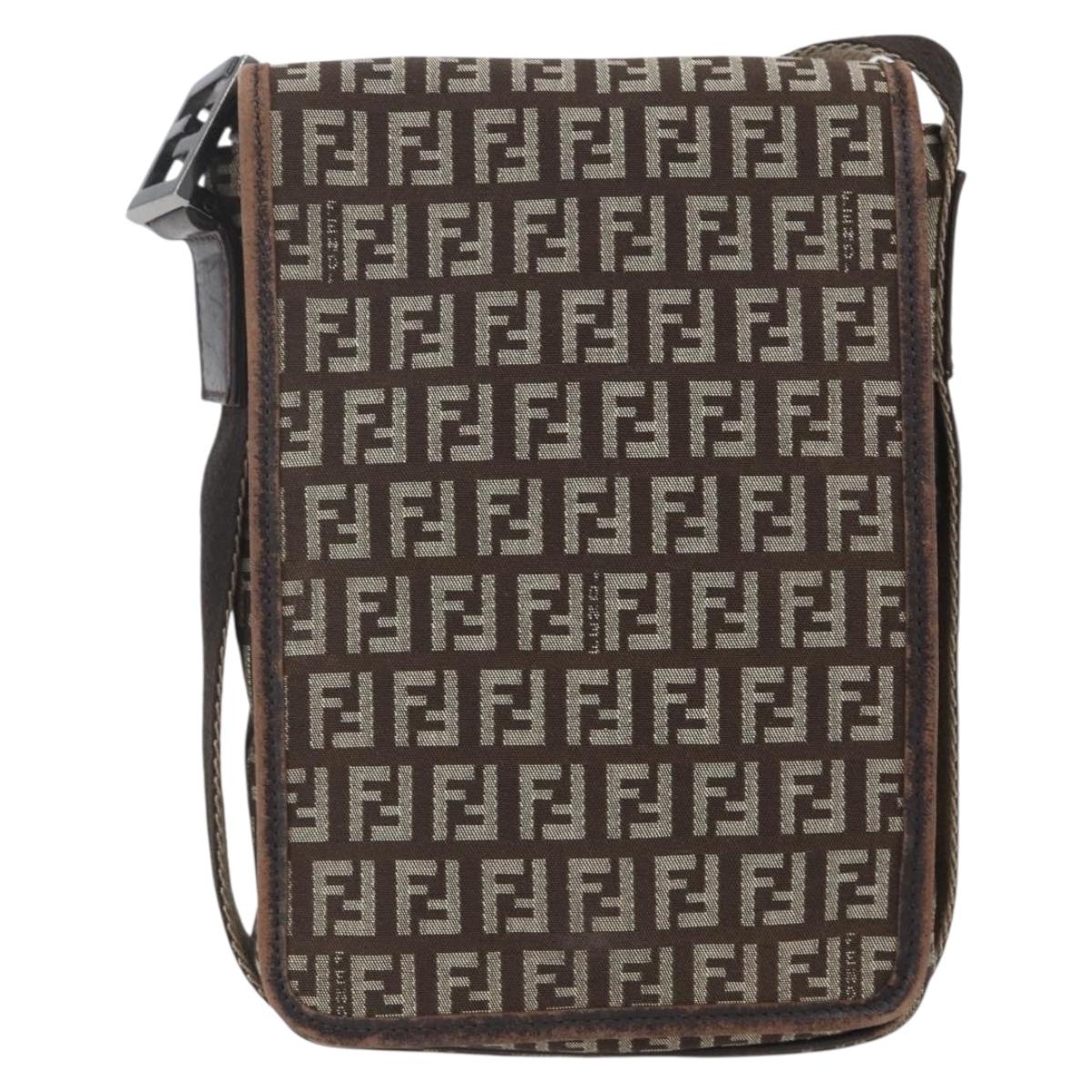 FENDI Zucchino Canvas Shoulder Bag Brown Auth SW1875