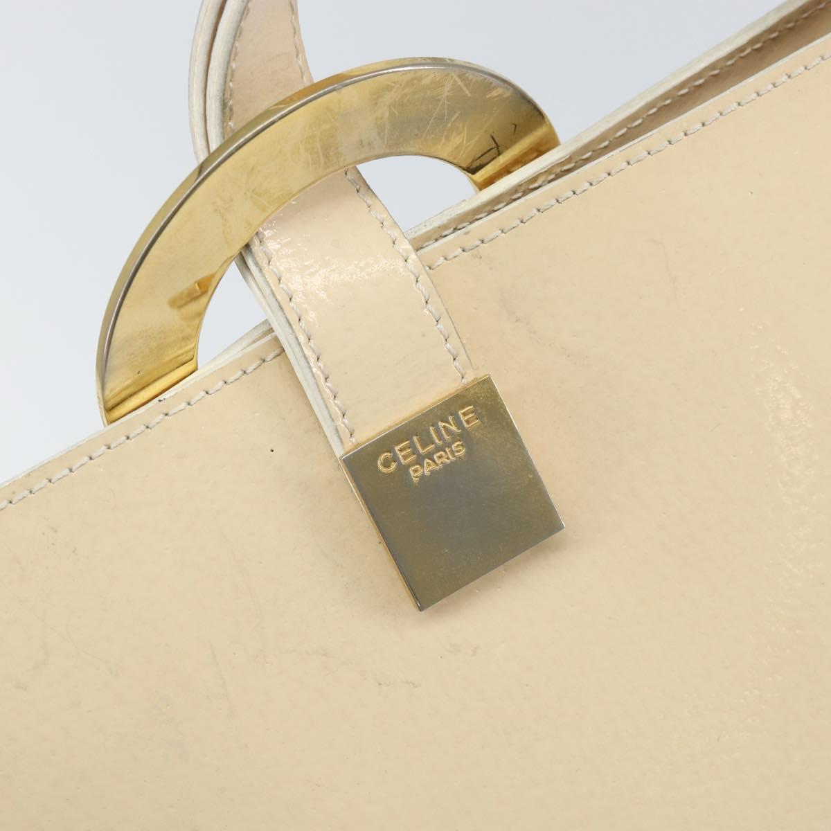 CELINE Shoulder Bag Leather Beige Gold Auth SW1877