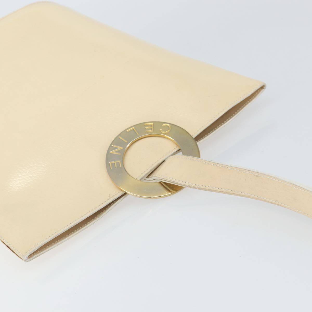 CELINE Shoulder Bag Leather Beige Gold Auth SW1877