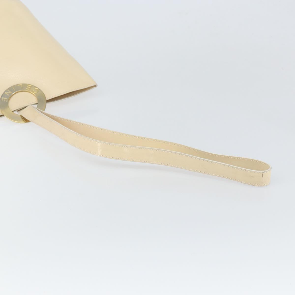 CELINE Shoulder Bag Leather Beige Gold Auth SW1877