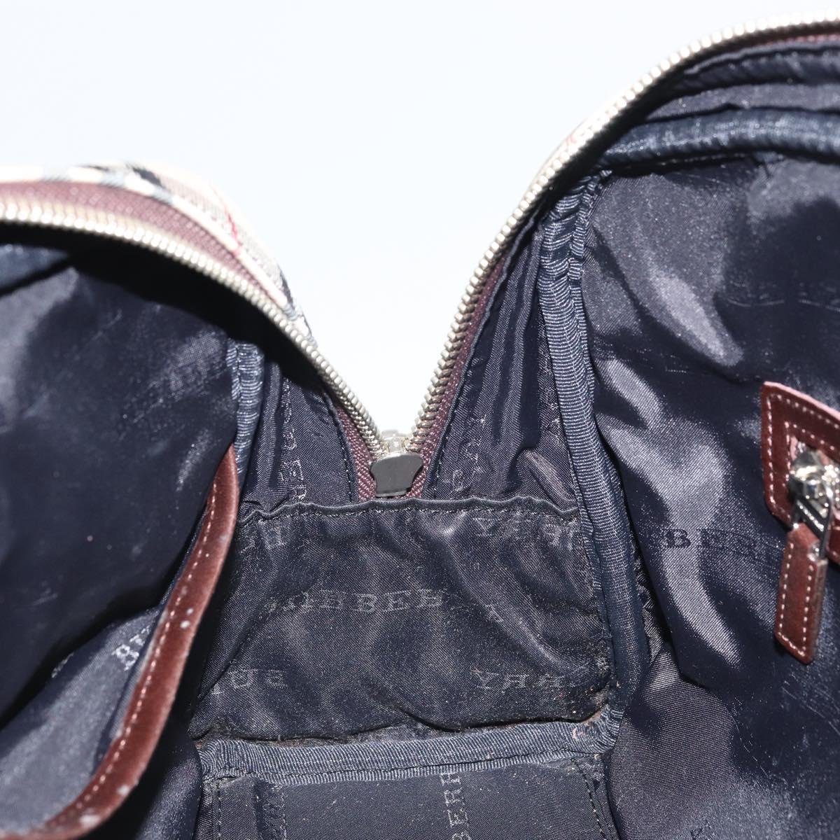 BURBERRY Nova Check Hand Bag Nylon Beige Silver Auth SW1878