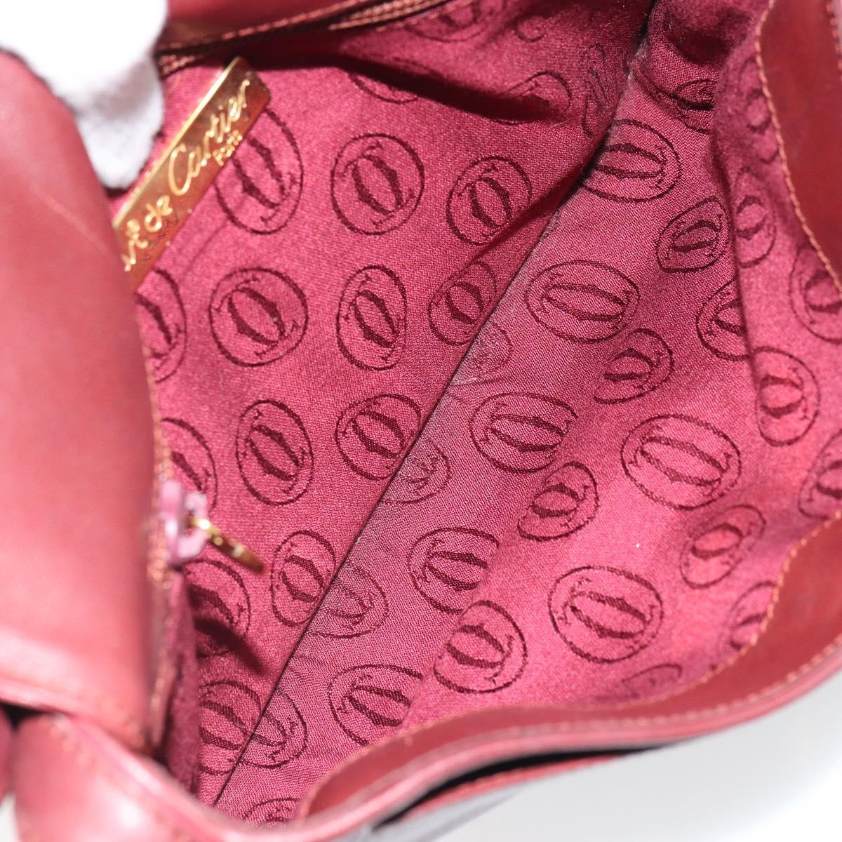CARTIER Must Line Shoulder Bag Leather Bordeaux Gold Auth SW1881