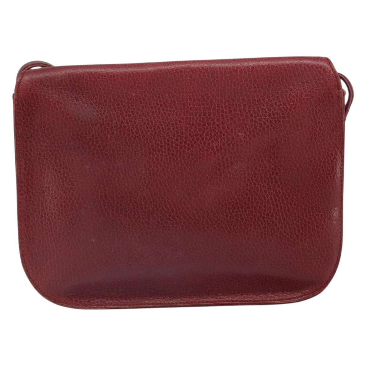 CARTIER Must Line Shoulder Bag Leather Bordeaux Gold Auth SW1881