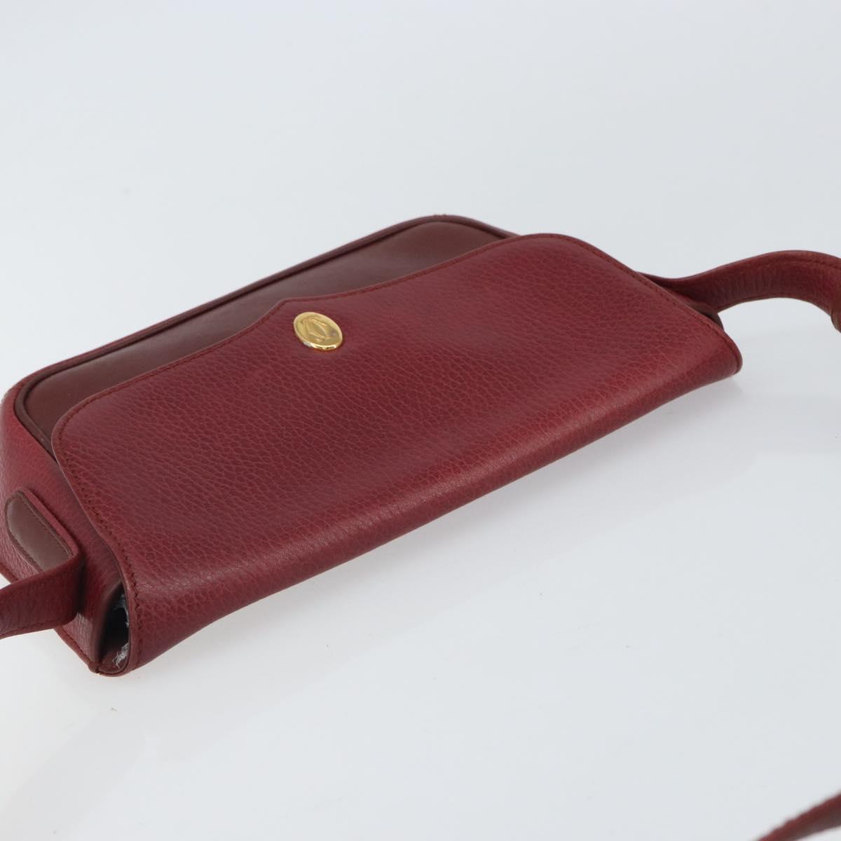 CARTIER Must Line Shoulder Bag Leather Bordeaux Gold Auth SW1881