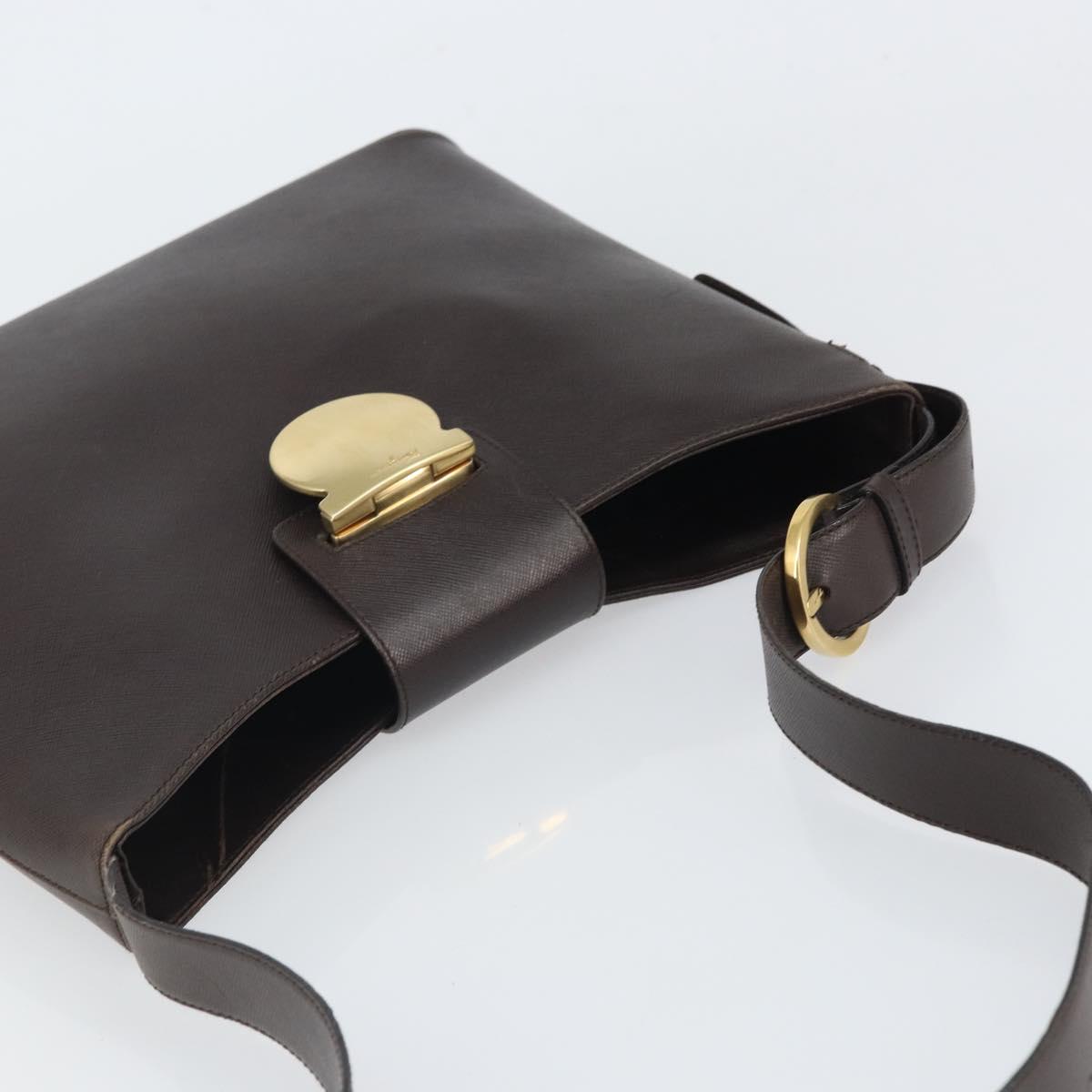 Salvatore Ferragamo Shoulder Bag Leather Brown Gold Auth SW1884