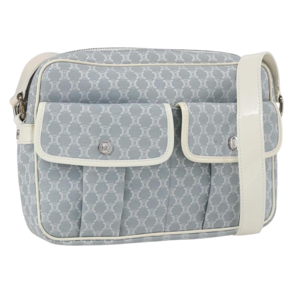 CELINE Macadam Canvas Shoulder Bag Blue Silver Auth SW1885V