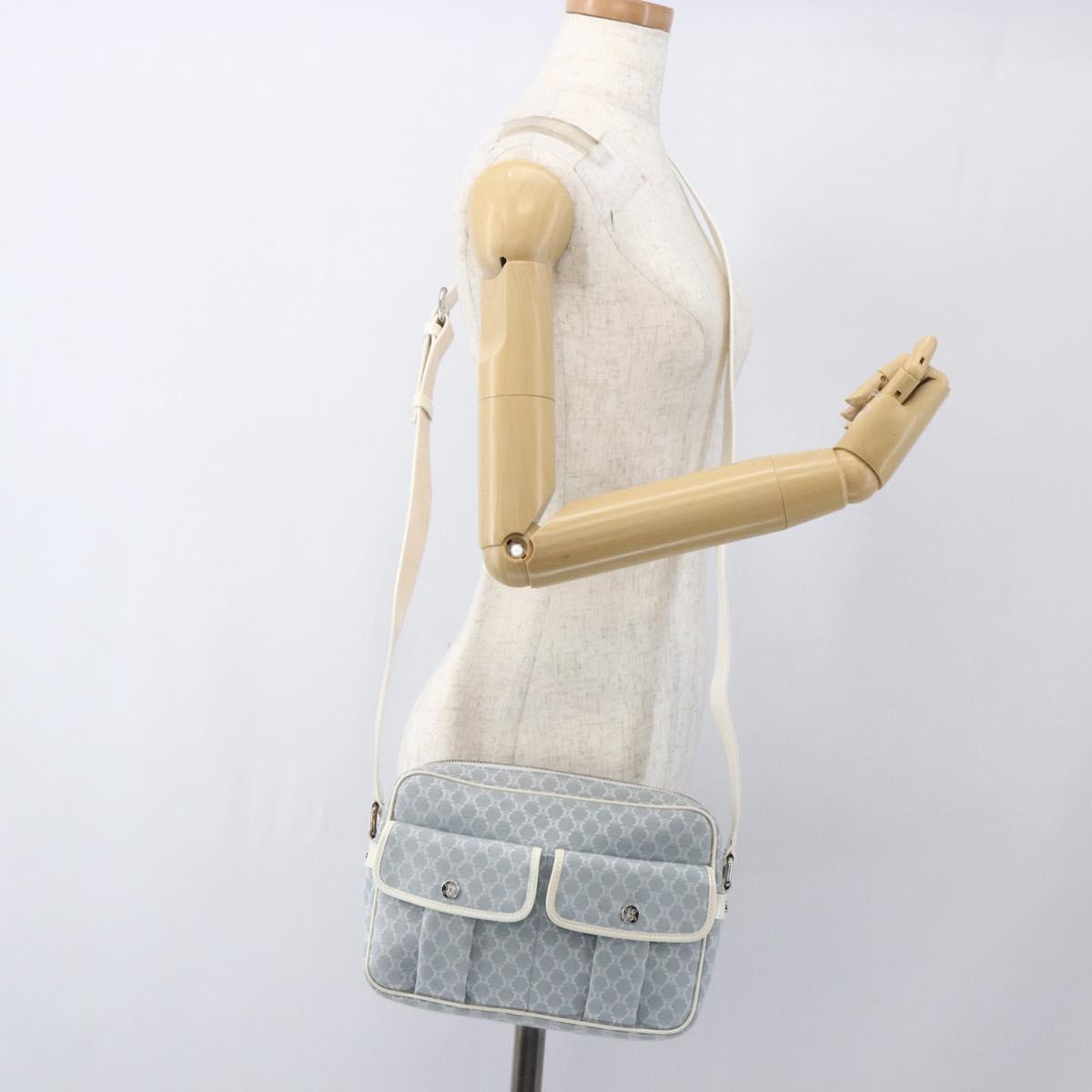 CELINE Macadam Canvas Shoulder Bag Blue Silver Auth SW1885V