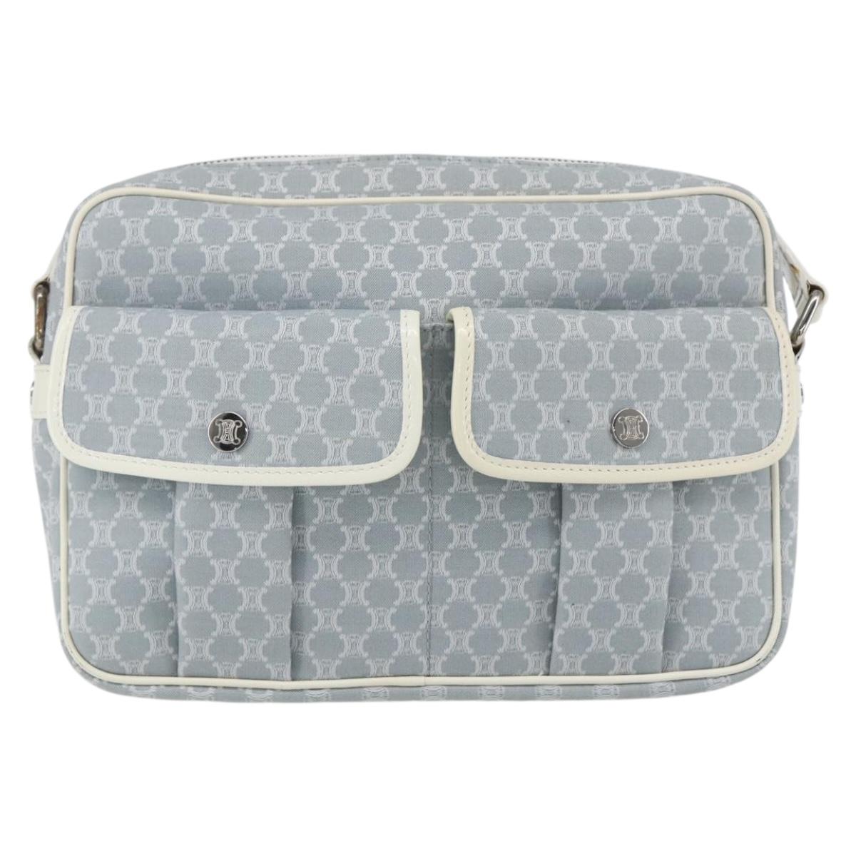 CELINE Macadam Canvas Shoulder Bag Blue Silver Auth SW1885V