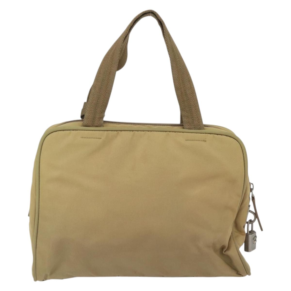PRADA Hand Bag Nylon Beige Silver Auth SW1890
