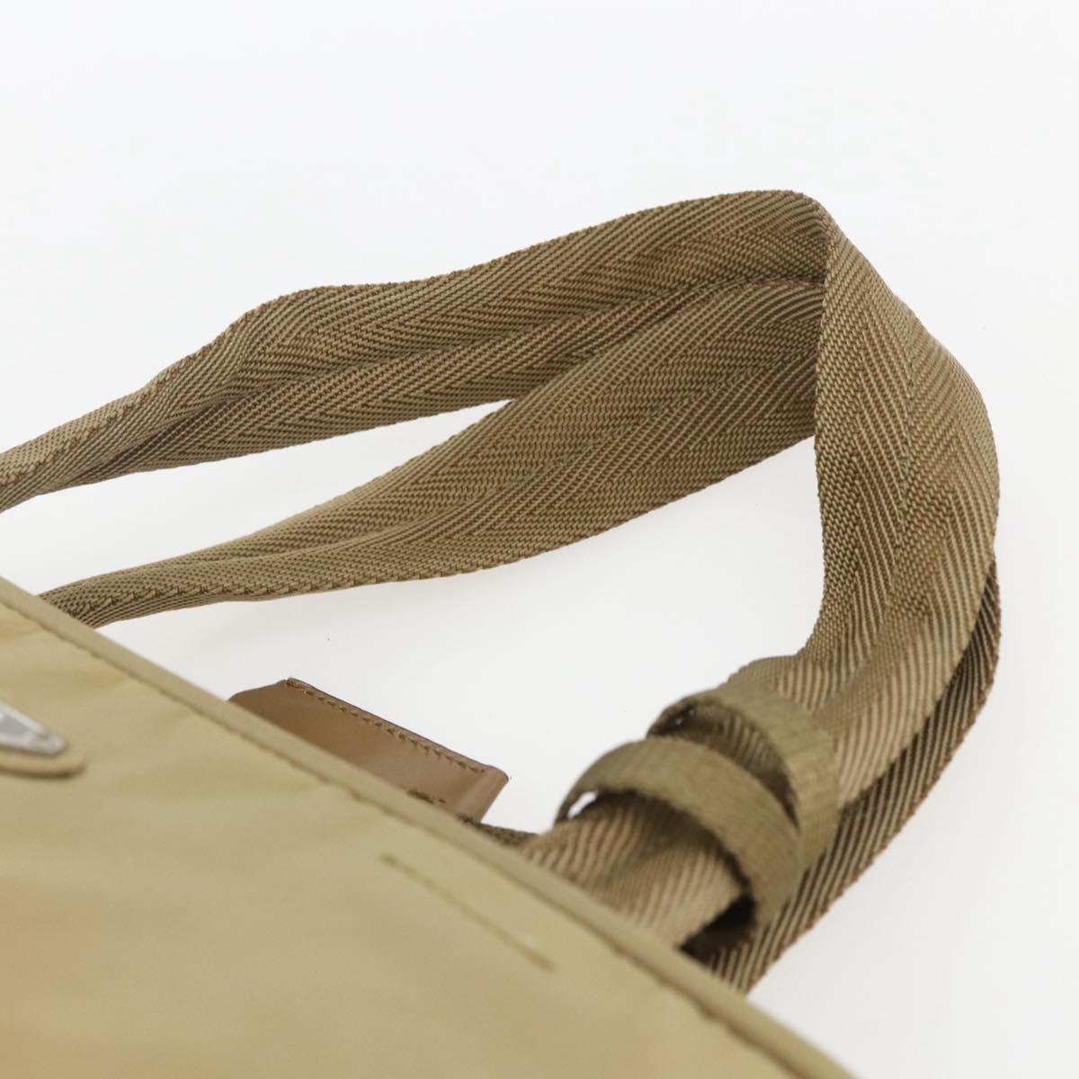 PRADA Hand Bag Nylon Beige Silver Auth SW1890
