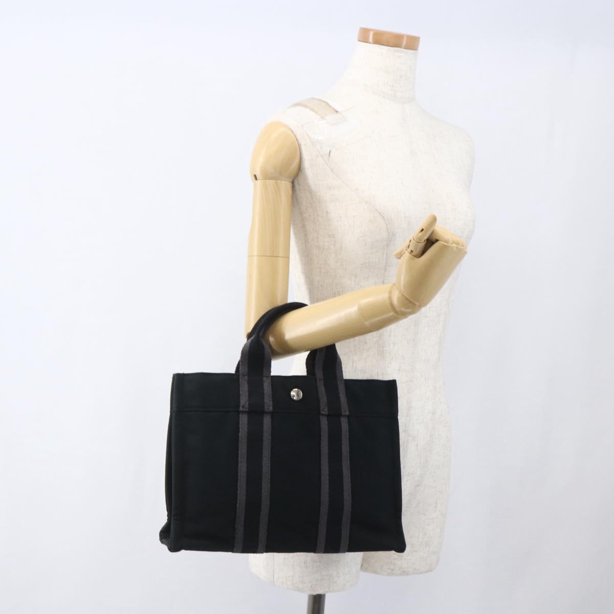 HERMES Fourre Tout PM Hand Bag Cotton Black Silver Auth SW1891