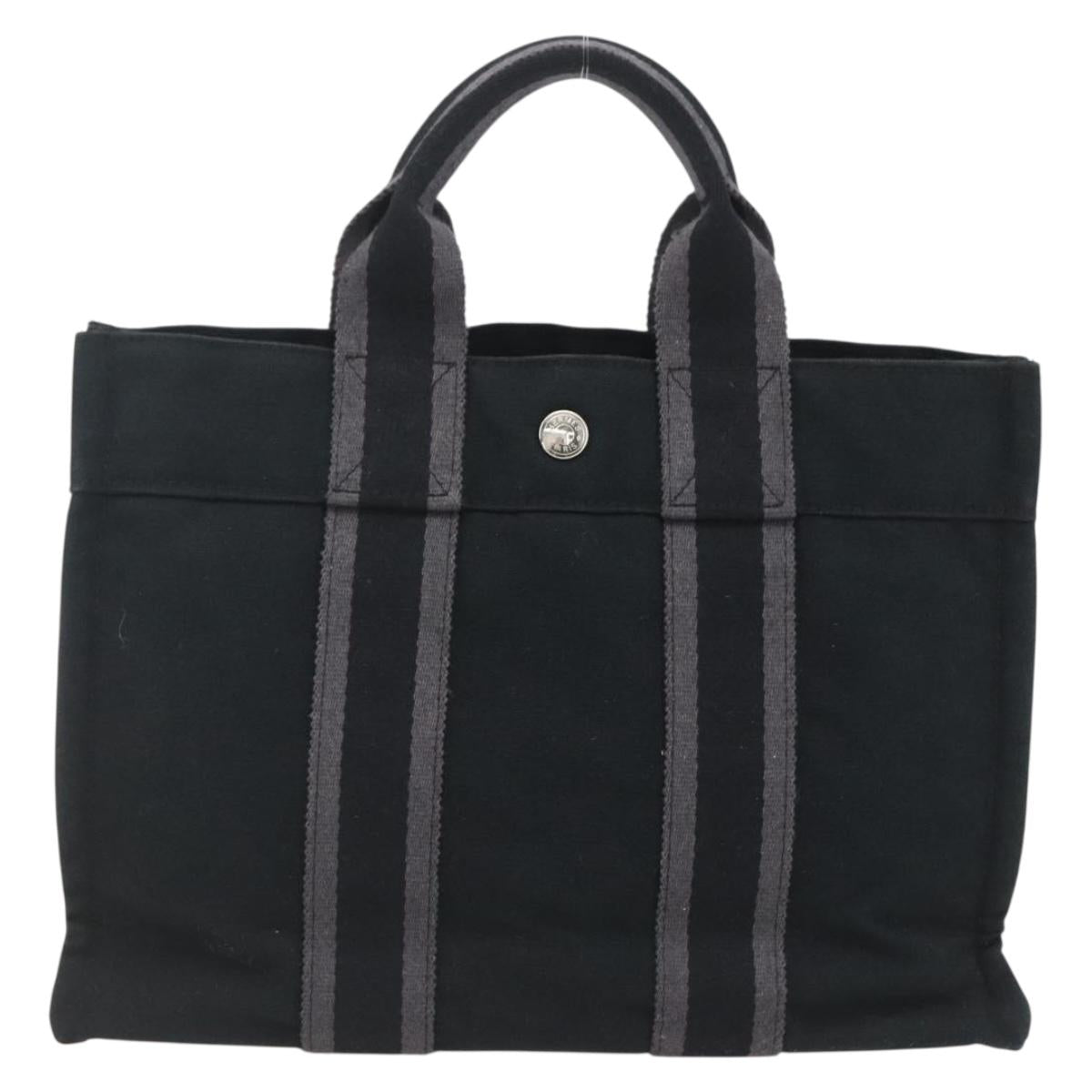 HERMES Fourre Tout PM Hand Bag Cotton Black Silver Auth SW1891